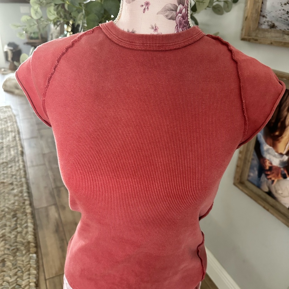 We The Free Ribbed Short Sleeve Top - Coral